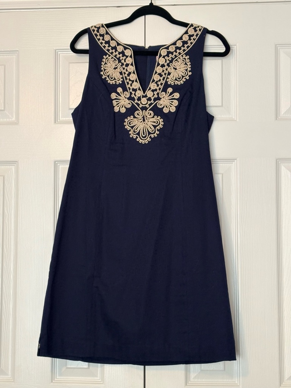 Lilly Pulitzer Sleeveless Navy Dress with Gold Embroidered Neckline